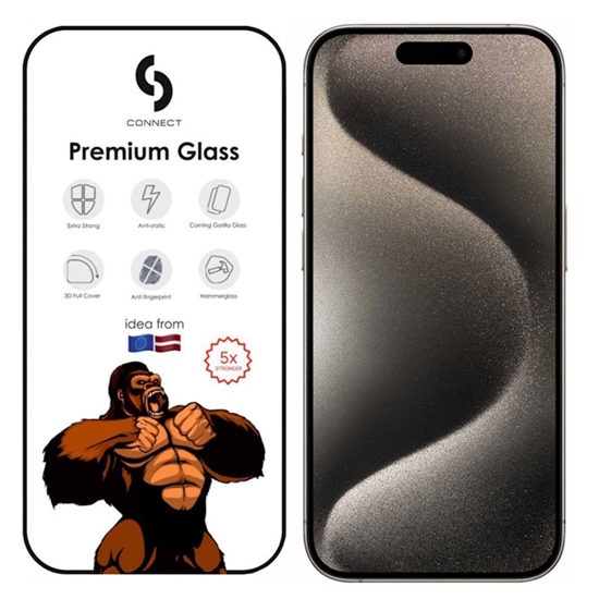 Изображение Connect Apple iPhone 15 / 16 3D Corning Gorilla Glass 5X stong Black