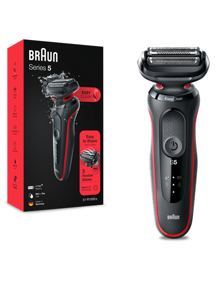 Picture of Braun Shaver 51-R1000s Operating time (max) 50 min, Wet & Dry, Black/Red
