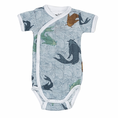 Attēls no Lodger Romper Empire Fish kokvilnas bodijs ar īsām piedurknēm, Dusty turqoise, 68 cm