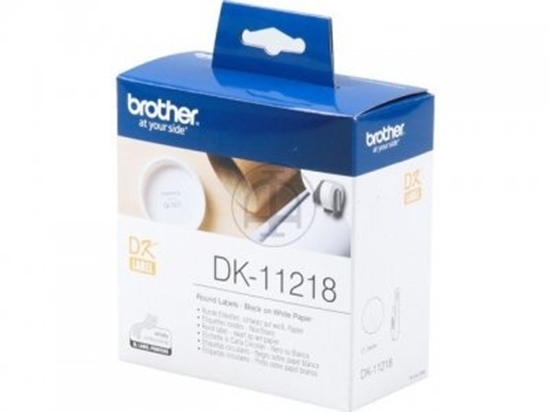 Picture of Brother DK-11218 Round Labels, Black on White Paper, 24 mm, 1000 labels per roll