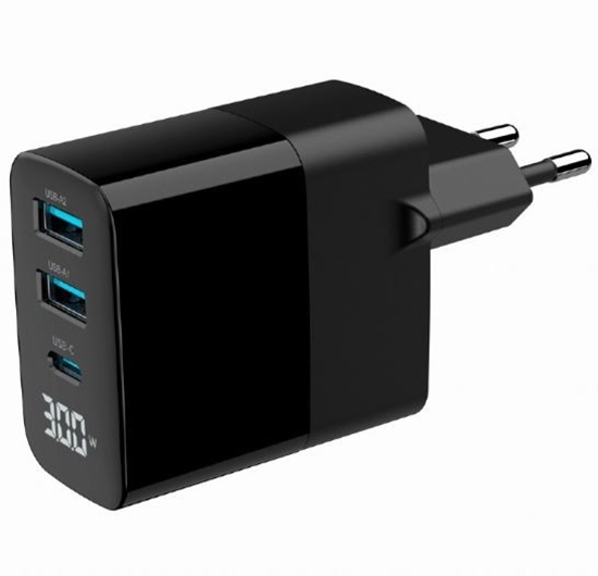 Picture of Lādētājs Gembird 3-port 30W GaN USB Fast Charger LCD Black
