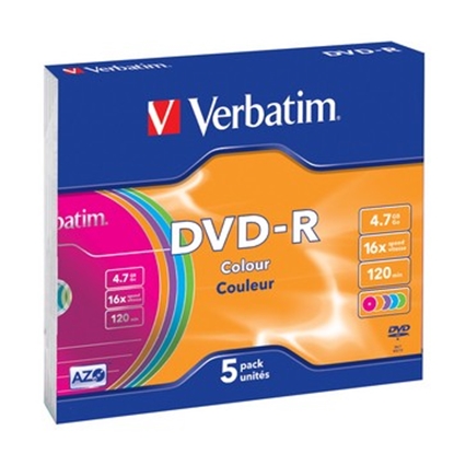 Изображение 1x5 Verbatim DVD-R 4,7GB Colour 16x Speed, Slim Case