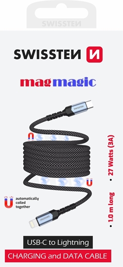 Изображение Swissten Magnetic Self-Winding USB-C / Lightning Data Cable 1m