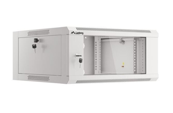 Picture of Szafa instalacyjna rack wisząca 19 cali 4U 600 szara drzwi szkalne (złożona)