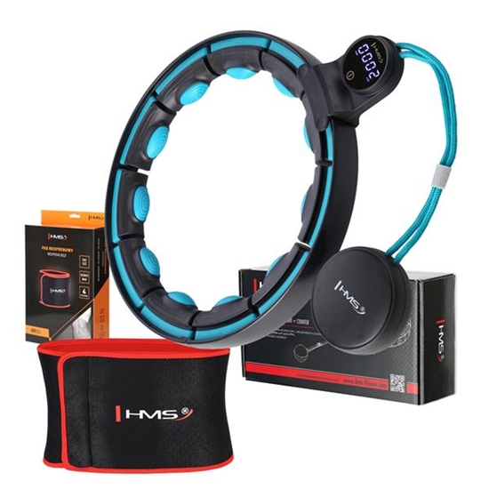 Picture of Komplekts SET HULA HOOP MAGNETIC BLACK/TURQUOISE HHM17 WITH WEIGHT + COUNTER HMS + WAIST SUPPORT BR163 RED