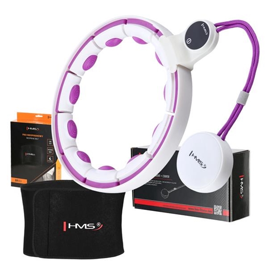 Picture of Komplekts SET HULA HOOP MAGNETIC WHITE/VIOLET HHM17 WITH WEIGHT + COUNTER HMS + WAIST SUPPORT BR163 RED