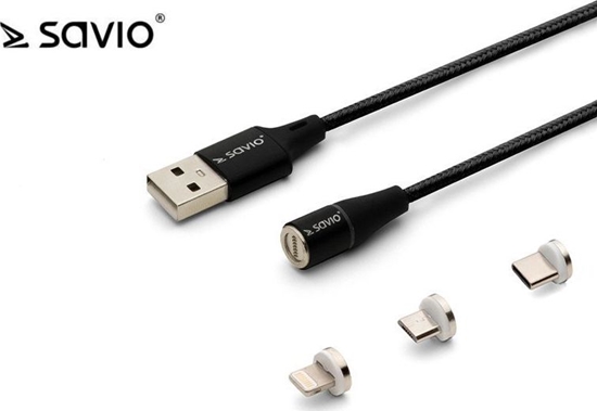 Picture of Kabel USB Savio USB-A - 	USB-C + micro-B + Lightning 2 m Czarny Magnetyczny (CL-155)