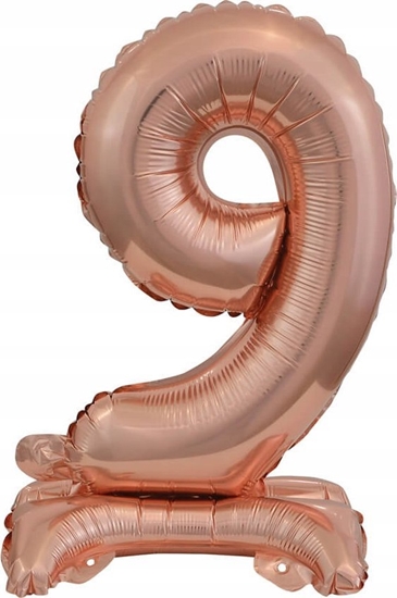 Picture of AMSCAN Balon foliowy mini cyfra 9 ze stopk róowe zoto 22x40cm 9911742