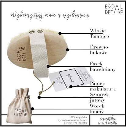 Attēls no EKODETALE EkoDetale, Szczotka do masau na sucho z wosiem Tampico, w woreczku