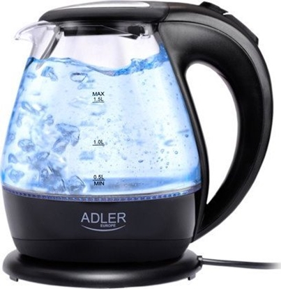 Изображение Adler Kettle Kettle AD 1224 Standard, Glass, Black, 2000 W, 360° rotational base, 1.5 L