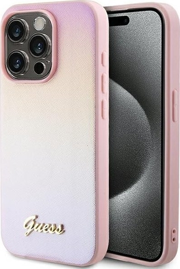 Picture of Guess GUHCP15XPSAIRSP iPhone 15 Pro Max 6.7" róowy/pink hardcase Saffiano Iridescent Script