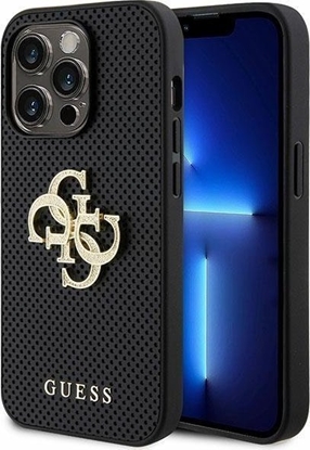 Изображение Guess GUHCP15XPSP4LGK iPhone 15 Pro Max 6.7" czarny/black hardcase Leather Perforated 4G Glitter Logo