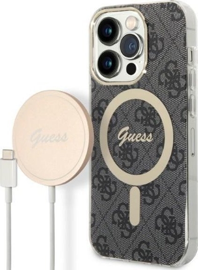 Picture of Guess Zestaw Guess GUBPP14XH4EACSK Case+ Charger iPhone 14 Pro Max 6,7" czarny/black hard case 4G Print MagSafe NoSize