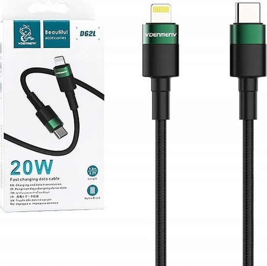 Изображение Kabel USB Denmen USB-C - Lightning 1 m Czarny (34352)