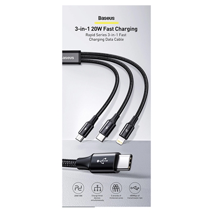 Picture of Kabelis USB C, micro USB, lightning, 1.5m melns Rapid Baseus