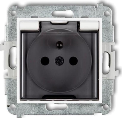 Attēls no Karlik Gniazdo bryzgoszczelne Karlik Mini 25MGPB-1zdp z uziemieniem 2P+Z klapka dymna, przesony torów prdowych biay mat/dymione