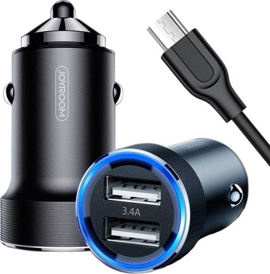 Picture of adowarka Joyroom adowarka samochodowa 3.4A 2x USB + Kabel Micro USB 1m JOYROOM Wise Series Dual Port car charger (C-A02) czarna