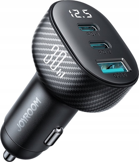 Picture of adowarka Joyroom adowarka samochodowa Joyroom JR-CCD04 30W 2x USB-C USB-A z wywietlaczem - czarna