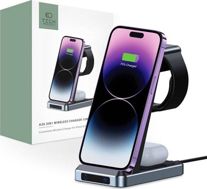 Picture of adowarka Tech-Protect adowarka bezprzewodowa Tech-protect QI15W-A26 3in1 Wireless Charger Black
