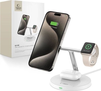 Picture of adowarka Tech-Protect TECH-PROTECT QI15W-A35 3IN1 MAGNETIC MAGSAFE WIRELESS CHARGER WHITE