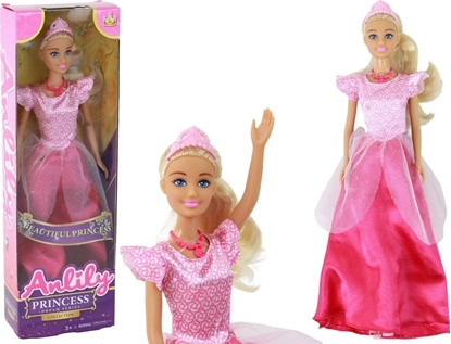Изображение LeanToys Lalka Dla Dzieci Anlily Ksiniczka Dugie Blond Wosy Tiara Róowa Suknia