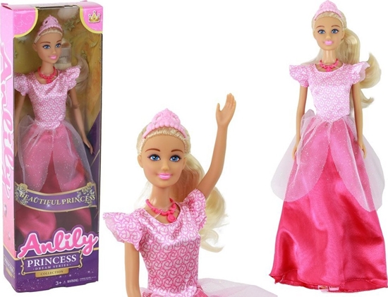 Изображение LeanToys Lalka Dla Dzieci Anlily Ksiniczka Dugie Blond Wosy Tiara Róowa Suknia