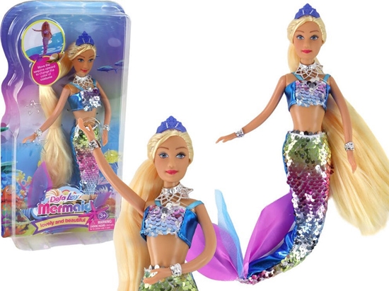 Picture of LeanToys Lalka Syrenka Niebieska Dugie Blond Wosy Ogon Syreni Cekiny