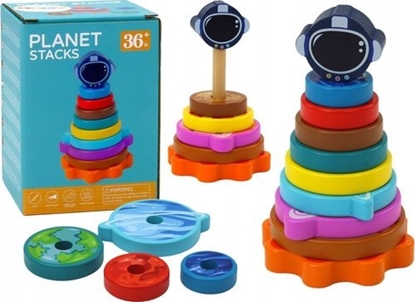 Picture of LeanToys Piramida Sorter Drewniany Ukadanka Piramidka Planety Kosmos 10 ele.