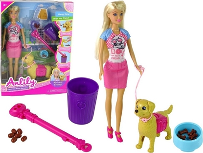 Attēls no LeanToys Zestaw Lalki z Pieskiem i Karm