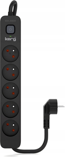Изображение Listwa zasilajca Kerg Urzdz. zas.-zabezpiecz. KERG z wycznikiem-5 gniazd-czarny-3m-16A-H05VV-F-3x1,5mm2