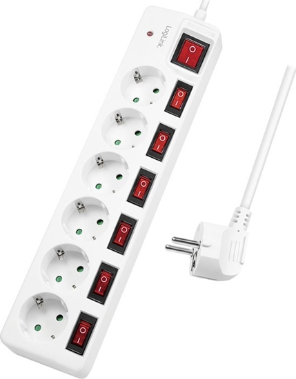 Изображение Listwa zasilajca LogiLink LogiLink 6 gniazd 1.5m biaa
