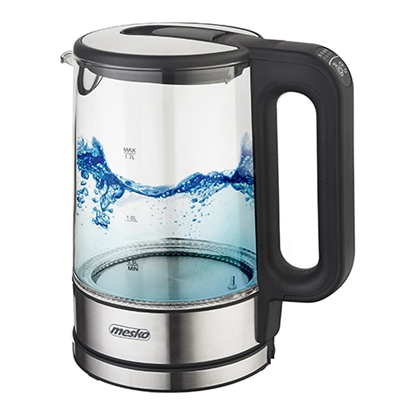 Изображение Mesko | Kettle | MS 1301b | Electric | 1850 W | 1.7 L | Glass/Stainless steel | 360° rotational base | Black