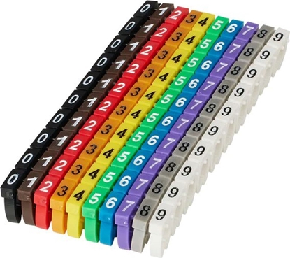 Изображение Organizer MicroConnect Microconnect MC-CABLEMARKER znacznik kablowy Czarny, Niebieski, Brzowy, Zielony, Szary, Pomaraczowy, Czerwony, Fioletowy, Biay, óty 100 szt.