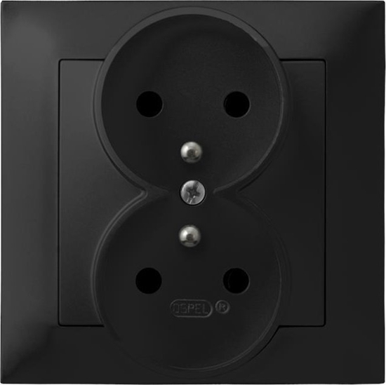 Изображение Ospel IMPRESJA Gniazdo podwójne z uziemieniem kompletne z ramk czarny metalik GP-2YZ/33