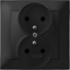 Изображение Ospel IMPRESJA Gniazdo podwójne z uziemieniem kompletne z ramk czarny metalik GP-2YZ/33