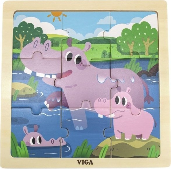 Picture of Viga Toys VIGA Porczne Drewniane Puzzle Hipopotamy 9 elementów