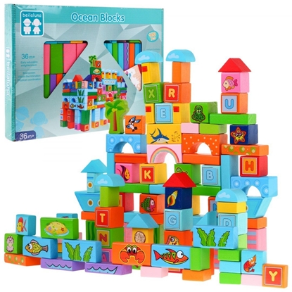 Attēls no Beilaluna Set of 100 Wooden Cute Animals Blocks