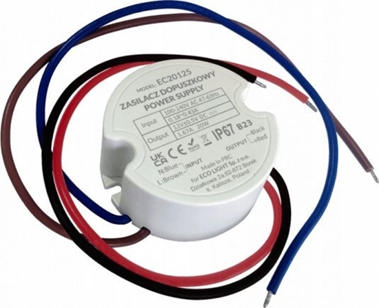 Picture of ECOLIGHT2 Zasilacz led do puszki Eco Light fi60 1,67A 20W 12V IP67 50x50x22 EC20125