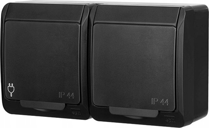 Изображение Elektro-Plast HERMES IP44 gniazdo hermetyczne natynkowe podwójne z uziemieniem 2x2P+Z schuko czarne 0325-09