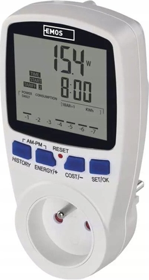 Изображение Emos Watomierz cyfrowy licznik energii do gniazdka 230V 16A 5-3680W Emos P5805 biay