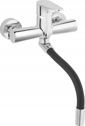 Attēls no Ferro ALGEO bateria zlewozmywakowa cienna, czarna elastyczna wylewka, chrom