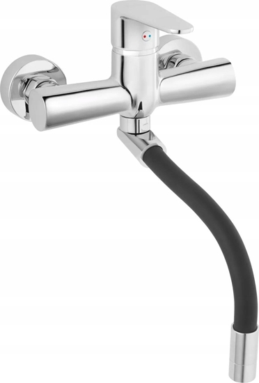 Picture of Ferro ALGEO bateria zlewozmywakowa cienna, czarna elastyczna wylewka, chrom