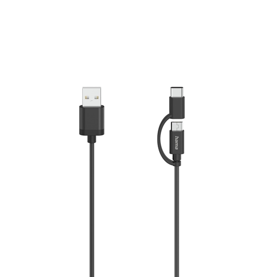 Picture of Hama 00200616 Micro-USB Cable, 2 in 1, incl. Adapter to USB-C, USB 2.0, 0.75 m