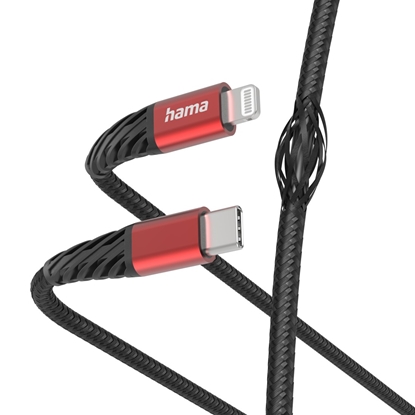 Изображение Hama 00201541 Extreme Charging Cable USB-C - Lightning 1.5m Nylon black/red