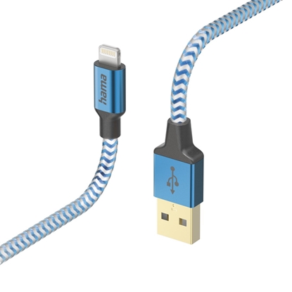Изображение Hama 00201553 Reflective Charging Cable, USB-A - Lightning 1.5m Nylon blue