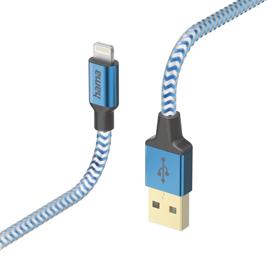 Изображение Hama 00201553 Reflective Charging Cable, USB-A - Lightning 1.5m Nylon blue