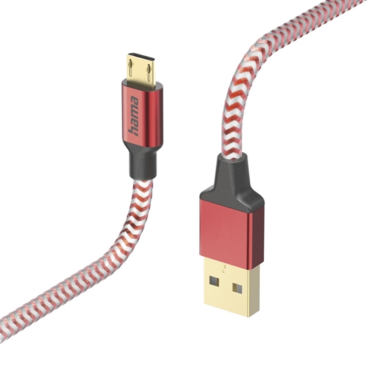 Picture of Hama 00201556 Reflective Charging Cable, USB-A - Micro-USB 1.5m Nylon red