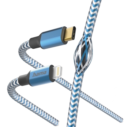 Изображение Hama 00201561 Reflective Charging Cable, USB-C - Lightning 1.5m Nylon blue
