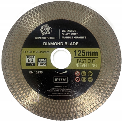 Picture of INDIAN PROFESSIONAL TARCZA DIAMENTOWA 125mm x 1,9mm x 22,2mm FAST CUT  INDIAN PROFESSIONAL