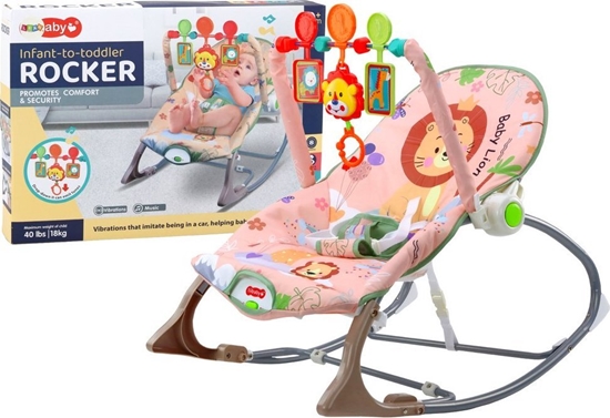 Изображение LeanToys Bujaczek Krzeseko Leaczek Dla Niemowlaka Wibracja Dwik Bujak Róowy Lew